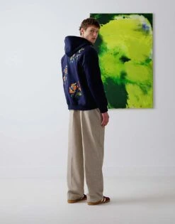 Topman X Alice Hartley Oversized Fit Hoodie With Front And Back Floral Embroidery In Navy For Men -Daily Wardrobe Shop 207433946 1 navy 1