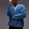 Topman Relaxed Fit Cardigan In Blue Marl For Men Navy