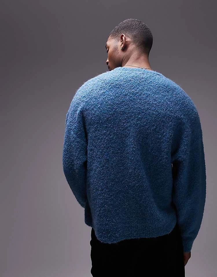Topman Relaxed Fit Cardigan In Blue Marl For Men Navy 6 Topman Relaxed Fit Cardigan In Blue Marl For Men Navy - Image 4