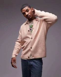 Topman Knitted Button Through Cardigan In Ecru For Men -Daily Wardrobe Shop 207447842 1 ecru 1