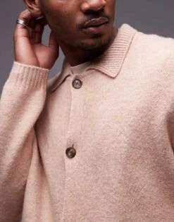 Topman Knitted Button Through Cardigan In Ecru For Men -Daily Wardrobe Shop 207447842 4