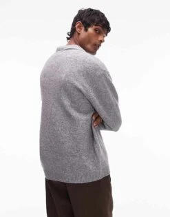 Topman Knitted Button Through Cardigan In Charcoal For Men -Daily Wardrobe Shop 207447858 3