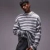 Topman Relaxed Fit Fluffy Stripe Jumper In Grey Stripe For Men 1 Topman Relaxed Fit Fluffy Stripe Jumper In Grey Stripe For Men -Daily Wardrobe Shop 207447875 1 greystripe