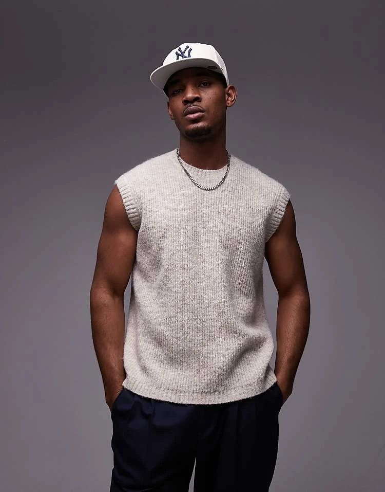 Topman Relaxed Fit Vest In Stone For Men 3 Topman Relaxed Fit Vest In Stone For Men