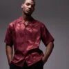 Topman Short Sleeve Relaxed Floral Shirt In Burgundy For Men