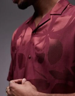 Topman Short Sleeve Relaxed Floral Shirt In Burgundy For Men -Daily Wardrobe Shop 207452582 4