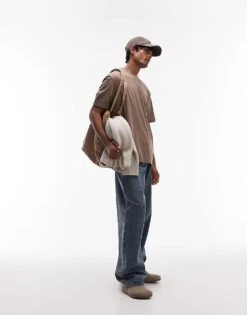 Topman Oversized Fit T-shirt In Brown For Men -Daily Wardrobe Shop 207461998 3