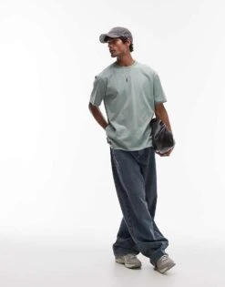 Topman Oversized Fit T-shirt In Sage For Men