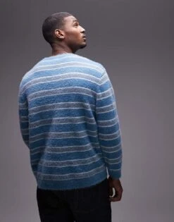 Topman Relaxed Fit Brushed Jumper In Blue And White Stripe For Men Blue / White Stripe -Daily Wardrobe Shop 207463010 3