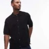 Topman Knitted Pattern Crochet Shirt With Pocket Detail In Black For Men -Daily Wardrobe Shop 207466526 1 black