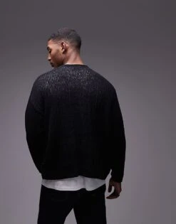Topman Knitted Crochet Cardigan In Black For Men -Daily Wardrobe Shop 207466534 3