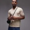 Topman Short Sleeve Knitted Open Revere Shirt In Stone For Men -Daily Wardrobe Shop 207466574 1 stone