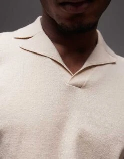 Topman Short Sleeve Knitted Open Revere Shirt In Stone For Men -Daily Wardrobe Shop 207466574 3
