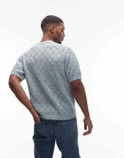 Topman Knitted Check Crochet T Shirt In Grey For Men -Daily Wardrobe Shop 207466590 3