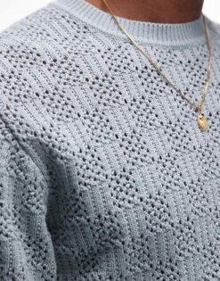 Topman Knitted Check Crochet T Shirt In Grey For Men -Daily Wardrobe Shop 207466590 4