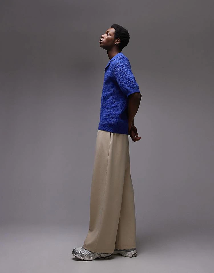 Topman Knitted Check Crochet Polo In Blue For Men 4 Topman Knitted Check Crochet Polo In Blue For Men - Image 2