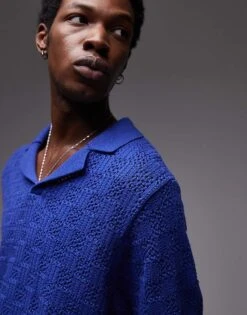 Topman Knitted Check Crochet Polo In Blue For Men 10 Topman Knitted Check Crochet Polo In Blue For Men -Daily Wardrobe Shop 207466614 4