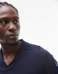 Topman Short Sleeve Knitted Open Revere Shirt In Navy For Men -Daily Wardrobe Shop 207466638 4