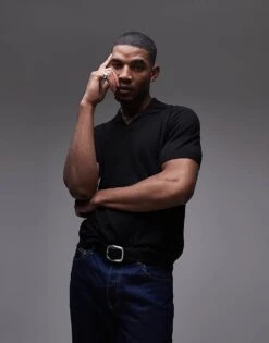 Topman Short Sleeve Knitted Open Revere Shirt In Black For Men -Daily Wardrobe Shop 207466662 1 black 1