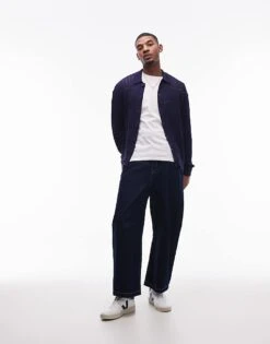 Topman Ladder Stitch Cardigan In Navy For Men -Daily Wardrobe Shop 207467587 3