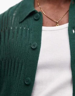 Topman Ladder Stitch Cardigan In Green For Men -Daily Wardrobe Shop 207467603 3