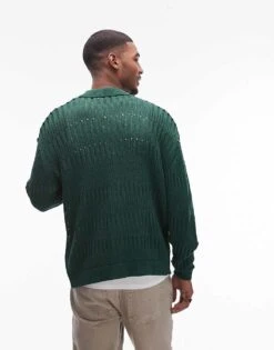 Topman Ladder Stitch Cardigan In Green For Men -Daily Wardrobe Shop 207467603 4