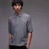Topman Knitted Short Sleeve1/4 Zip Textured Polo Shirt In Grey For Men -Daily Wardrobe Shop 207467611 1 grey
