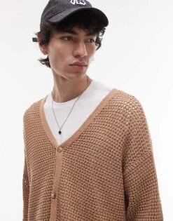 Topman Knitted Crochet Cardigan With Panel Detail In Beige For Men 10 Topman Knitted Crochet Cardigan With Panel Detail In Beige For Men -Daily Wardrobe Shop 207467619 4