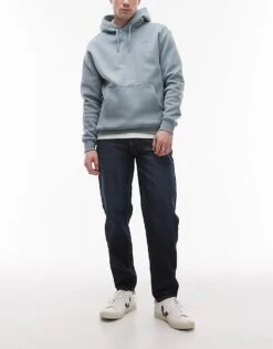 Topman Taper Jeans In Dark Wash Blue For Men
