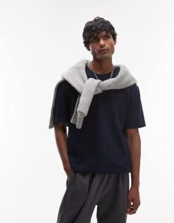 Topman Oversized Fit T-shirt In Navy For Men -Daily Wardrobe Shop 207472541 1 navy 1