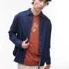 Topman Long Sleeve Washed Canvas Overshirt In Raw Denim For Men Mid Blue -Daily Wardrobe Shop 207499690 1 midblue