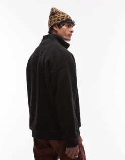 Topman 1/4 Zip Borg Sweatshirt In Black For Men -Daily Wardrobe Shop 207512103 4