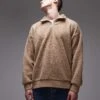 Topman 1/4 Zip Borg Sweatshirt In Stone For Men -Daily Wardrobe Shop 207512122 1 stone