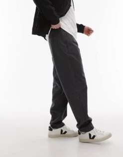 Topman Essential Washed Trousers In Charcoal For Men