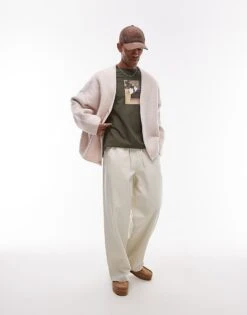 Topman Twill Pull On Trousers In Washed Ecru For Men Stone