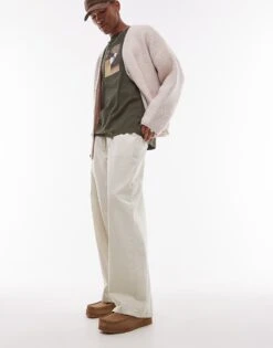 Topman Twill Pull On Trousers In Washed Ecru For Men Stone -Daily Wardrobe Shop 207520272 5