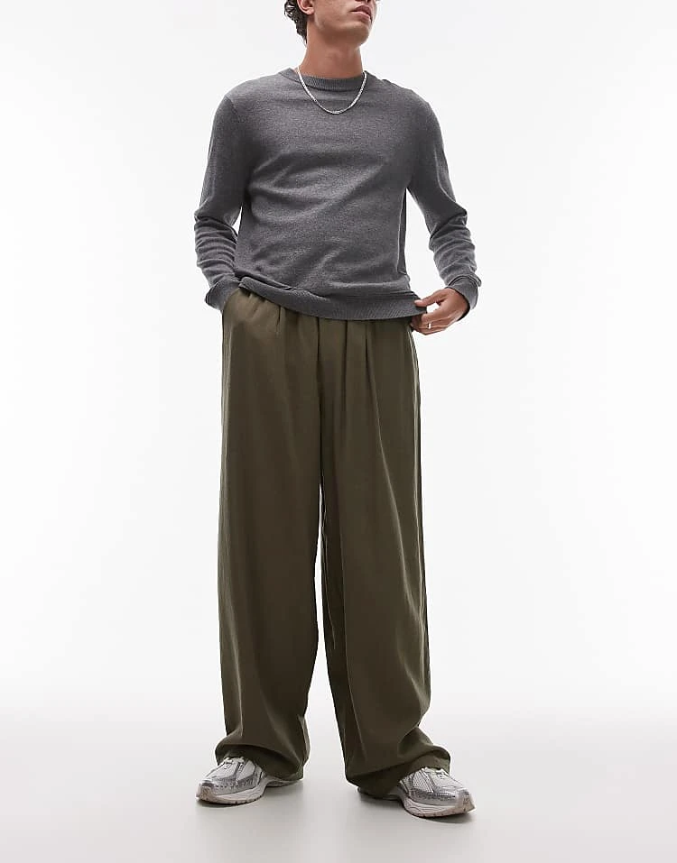 Topman Casual Linen Blend Relaxed Trousers In Khaki For Men 8 Topman Casual Linen Blend Relaxed Trousers In Khaki For Men - Image 6