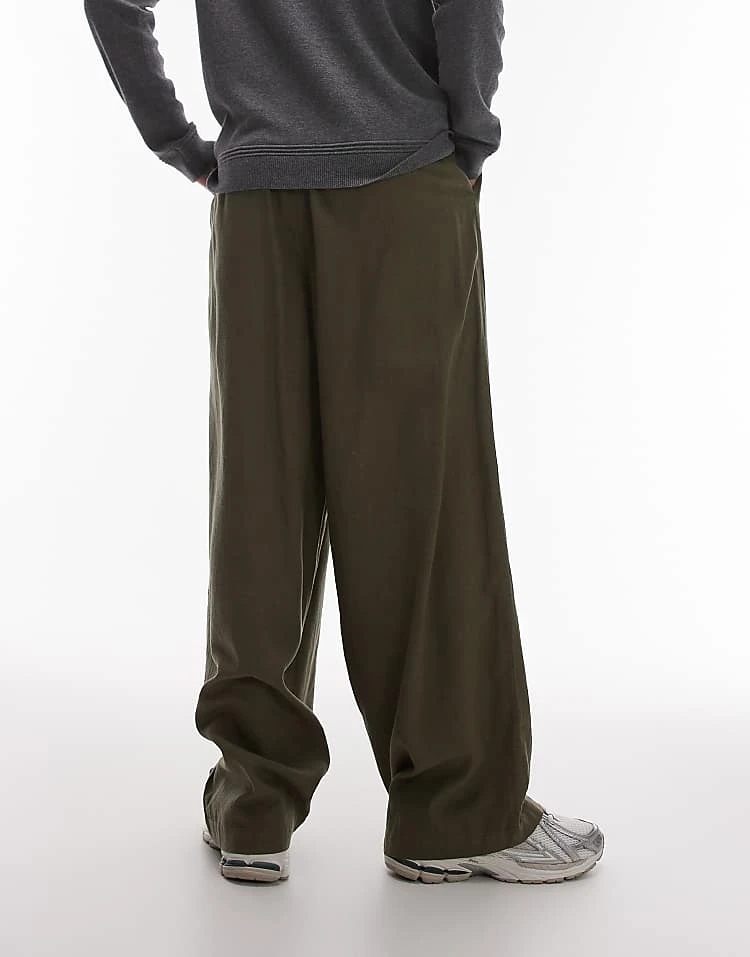 Topman Casual Linen Blend Relaxed Trousers In Khaki For Men 6 Topman Casual Linen Blend Relaxed Trousers In Khaki For Men - Image 4