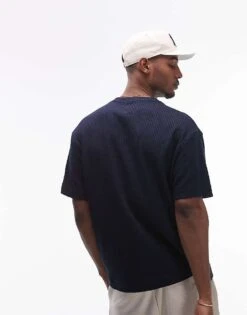 Topman Oversized Fit Waffle T-shirt Navy For Men -Daily Wardrobe Shop 207525287 4