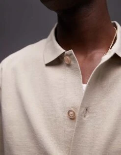 Topman Oversized Fit Button Through Jersey Shirt In Ecru For Men -Daily Wardrobe Shop 207525322 3