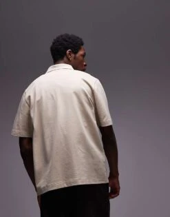 Topman Oversized Fit Button Through Jersey Shirt In Ecru For Men -Daily Wardrobe Shop 207525322 4