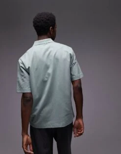 Topman Oversized Fit Button Through Jersey Shirt In Sage For Men 9 Topman Oversized Fit Button Through Jersey Shirt In Sage For Men -Daily Wardrobe Shop 207525395 3