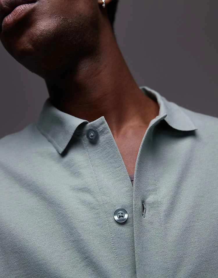 Topman Oversized Fit Button Through Jersey Shirt In Sage For Men 6 Topman Oversized Fit Button Through Jersey Shirt In Sage For Men - Image 4