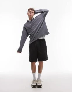 Topman Elasticated Denim Short In Washed Black For Men