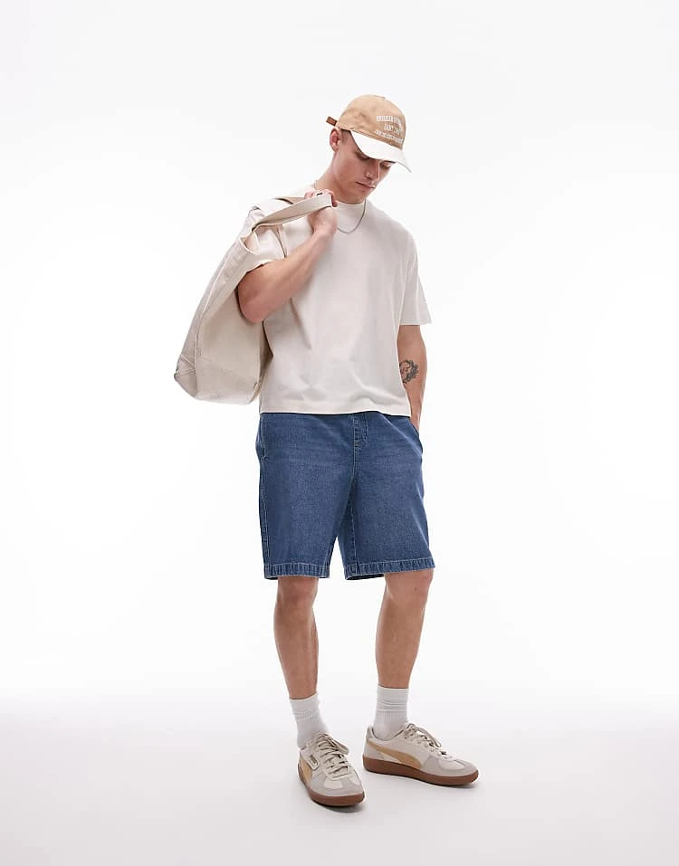 Topman Elasticated Denim Short In Mid Wash For Men 3 Topman Elasticated Denim Short In Mid Wash For Men