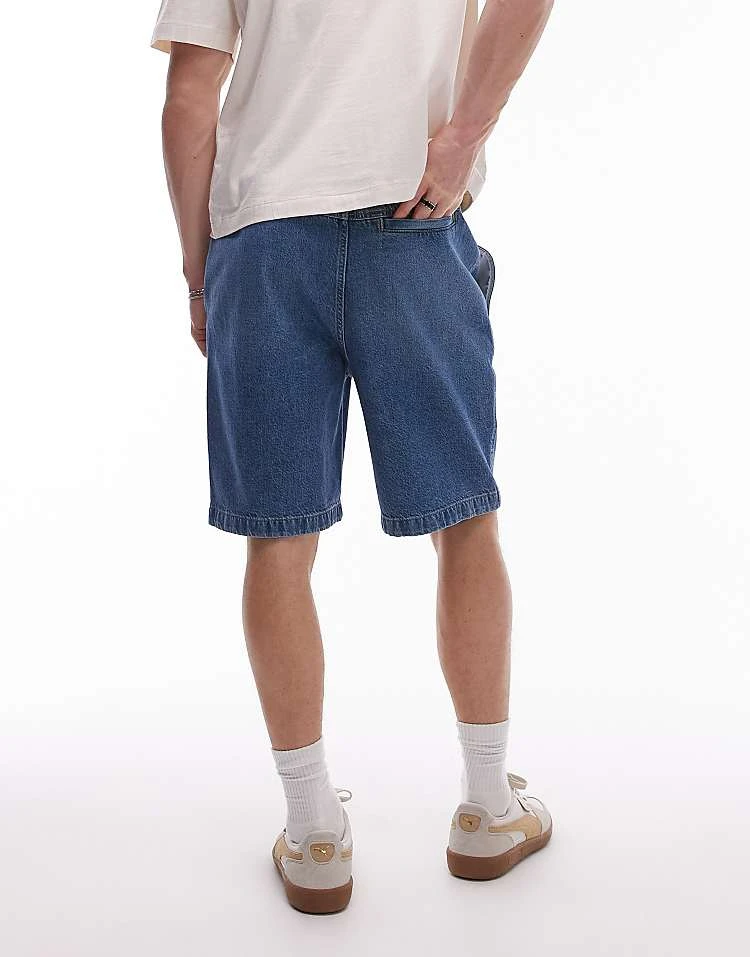 Topman Elasticated Denim Short In Mid Wash For Men 4 Topman Elasticated Denim Short In Mid Wash For Men - Image 2