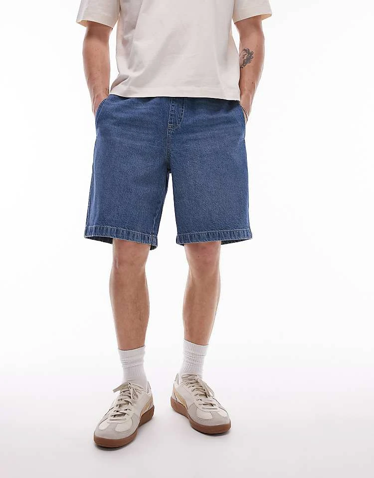 Topman Elasticated Denim Short In Mid Wash For Men 5 Topman Elasticated Denim Short In Mid Wash For Men - Image 3