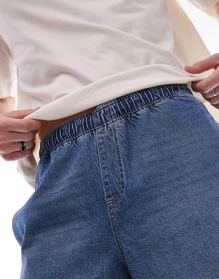 Topman Elasticated Denim Short In Mid Wash For Men 6 Topman Elasticated Denim Short In Mid Wash For Men - Image 4