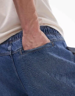 Topman Elasticated Denim Short In Mid Wash For Men 12 Topman Elasticated Denim Short In Mid Wash For Men -Daily Wardrobe Shop 207531646 5