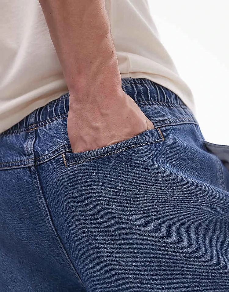 Topman Elasticated Denim Short In Mid Wash For Men 7 Topman Elasticated Denim Short In Mid Wash For Men - Image 5